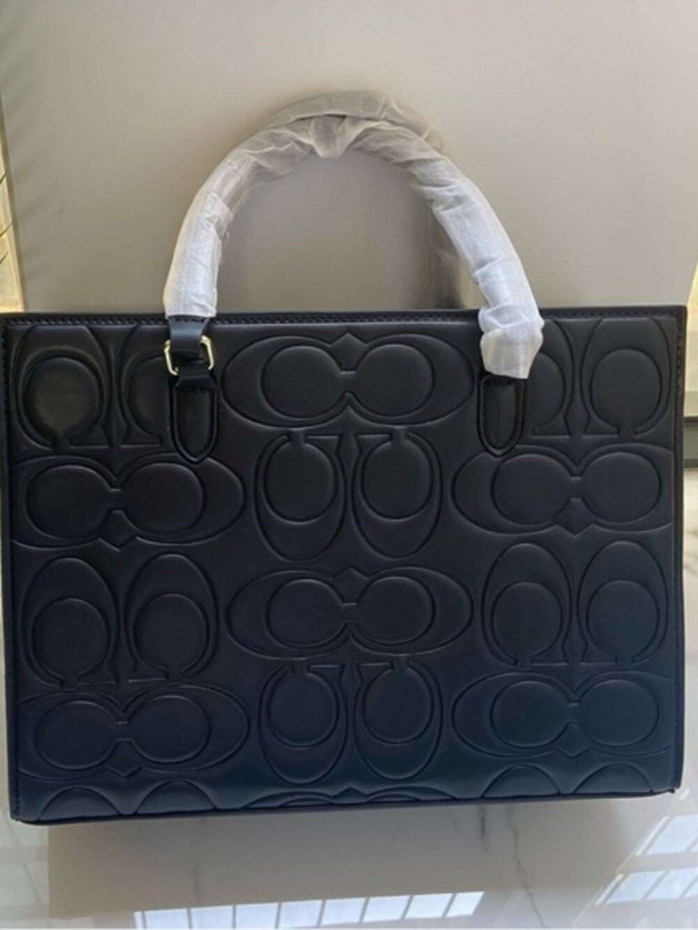 Coach Black Embossed Signature Tote with Cherry Charm - Picture 2 of 5